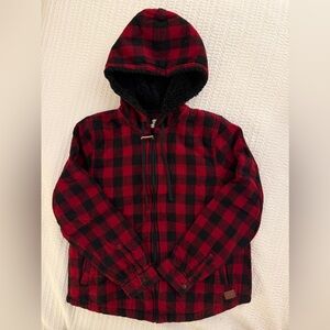 LL Bean Women’s Buffalo Flannel Plaid Sherpa-Lined Zip Hoodie, Size Small